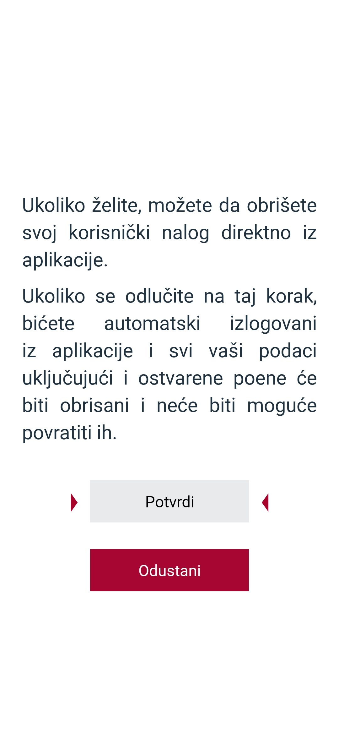 Potvrda brisanja naloga